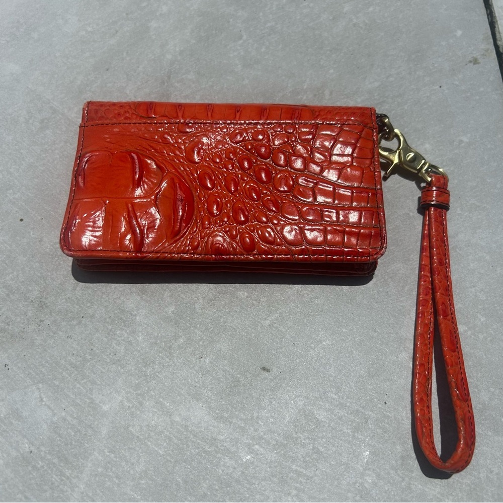 Brahmin fiery Red orange croc embossed backpack, wallet and tassel charm set - Picture 7 of 17